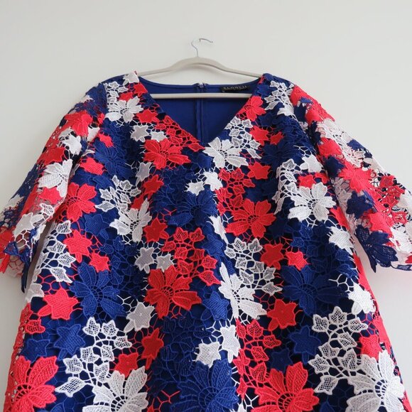 ELOQUII STUDIO Red White Blue Lace Overlay Sheath Dress Evening - Size US 14 - Picture 13 of 16